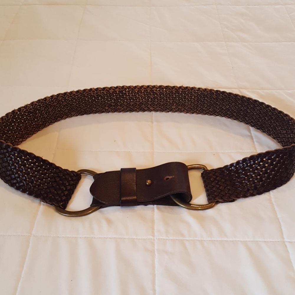 J. Crew Dark Brown Braided Leather Belt with Brass Rings